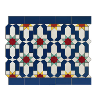 Mosaic House Moroccan tile Dazzle BV Custom 1-15-7-12-18 White Cobalt Blue Red Light Green Yellow  zellige, mosaic, zellij, border, glaze, intricate, classic 